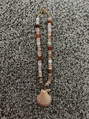 Brinker + Eliza Pink and Gold Shell Charm Beaded Necklace